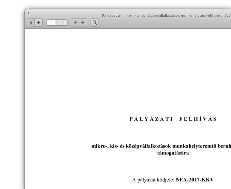 Pályázati felhívás a mikro-, kis- és középvállalkozások munkahelyteremtő beruházásainak támogatására - NFA-2017-KKV