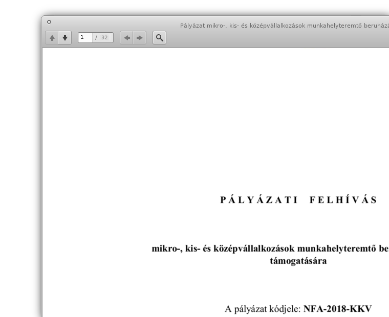 Pályázati felhívás a mikro-, kis- és középvállalkozások munkahelyteremtő beruházásainak támogatására - NFA-2018-KKV