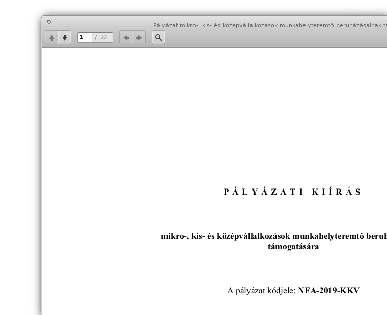 Pályázati felhívás a mikro-, kis- és középvállalkozások munkahelyteremtő beruházásainak támogatására - NFA-2019-KKV